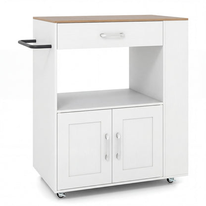 Kitchen Island Cart with Storage Rolling Kitchen Island on Wheels-Natural & White