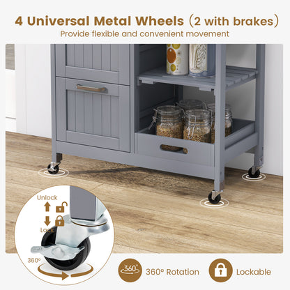 Kitchen Island Rolling Cart Utility Cart on Lockable Wheels with 3 Drawers-Gray
