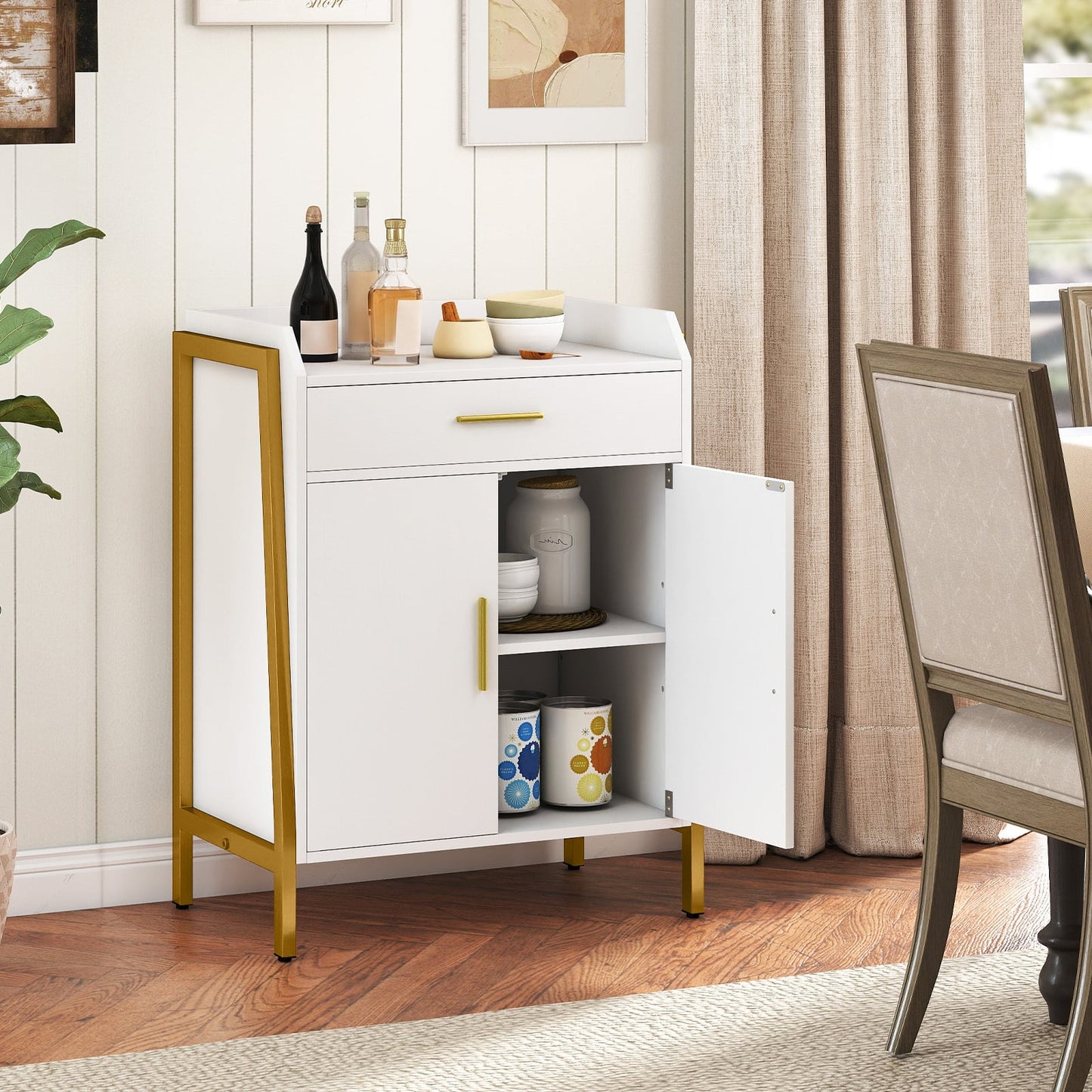 Kitchen Sideboard Cabinet with Drawer 2 Doors and Adjustable Shelf-White