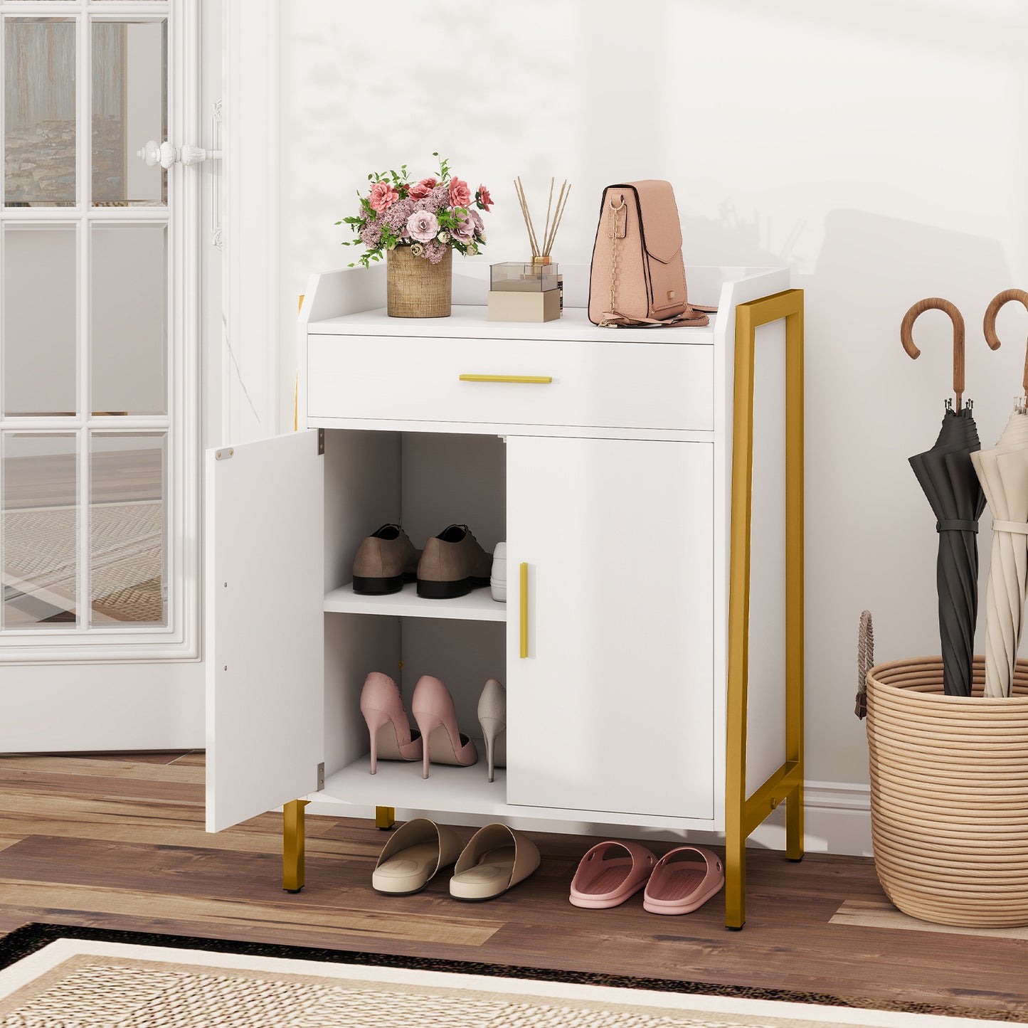 Kitchen Sideboard Cabinet with Drawer 2 Doors and Adjustable Shelf-White