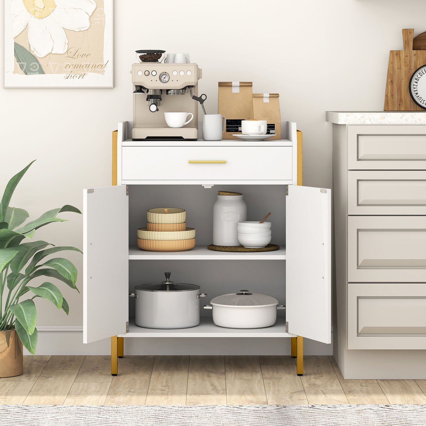 Kitchen Sideboard Cabinet with Drawer 2 Doors and Adjustable Shelf-White