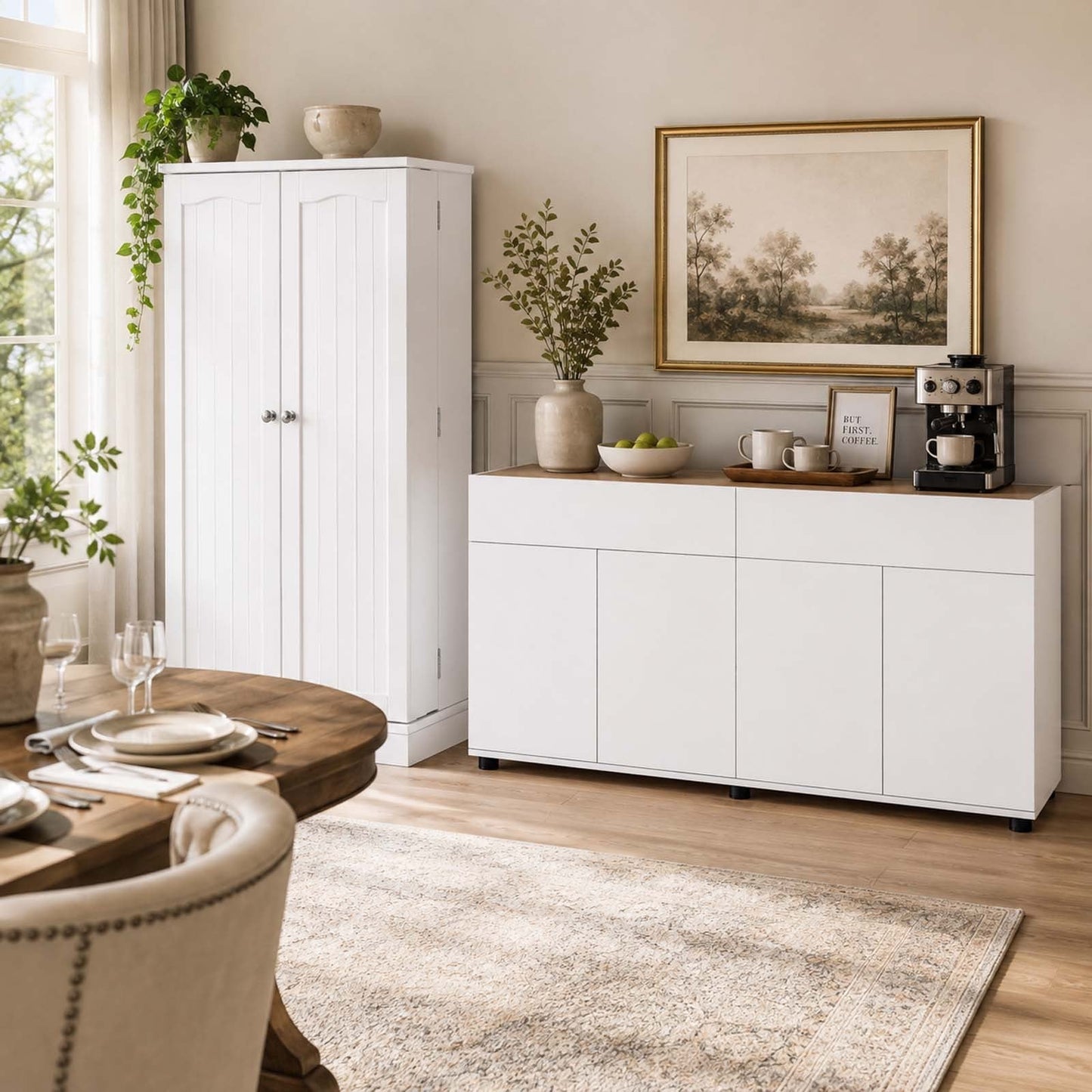 Kitchen Storage Set with 160 cm Sideboard Buffet Cabinet and 17-Tier Pantry Cupboard