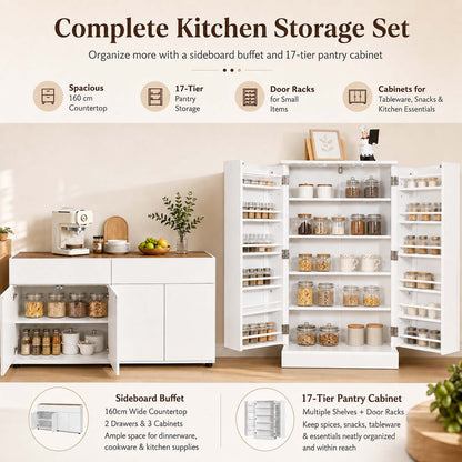 Kitchen Storage Set with 160 cm Sideboard Buffet Cabinet and 17-Tier Pantry Cupboard