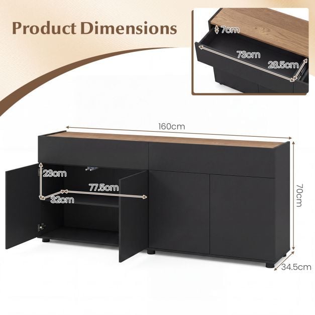 Kitchen Storage Set with 185 cm Pantry Cabinet & 160 cm Sideboard Buffet-Black