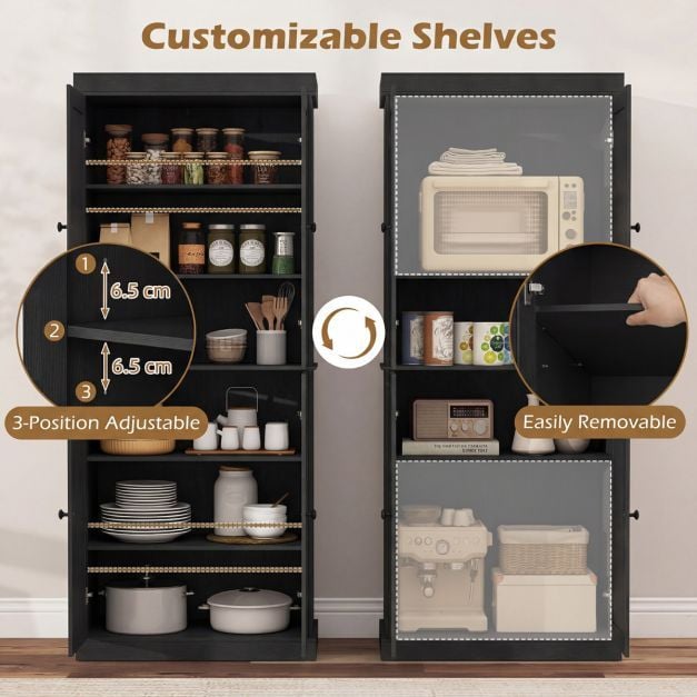 Kitchen Storage Set with 185 cm Pantry Cabinet & 160 cm Sideboard Buffet-Black