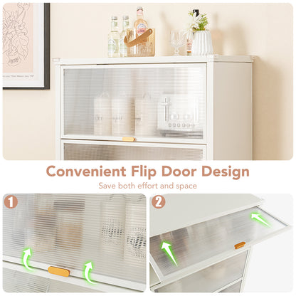 4-Tier Kitchen Bakers Rack with Flip Doors on Lockable Universal Wheels-White