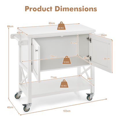 Kitchen Cart with Storage Cabinet with Towel Rack and Spice Rack-White