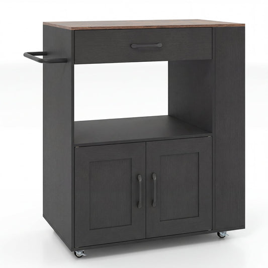 Kitchen Island Cart with Storage Rolling Kitchen Island on Wheels-Black