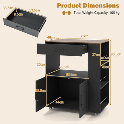 Kitchen Island Cart with Storage Rolling Kitchen Island on Wheels-Black