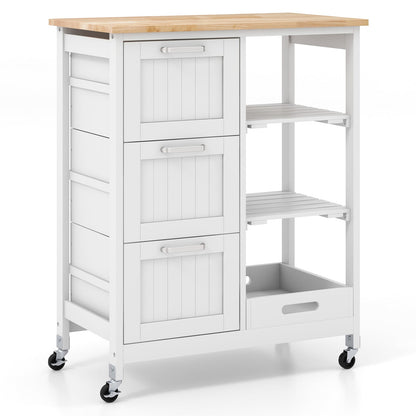 Kitchen Island Rolling Cart Utility Cart on Lockable Wheels with 3 Drawers-White