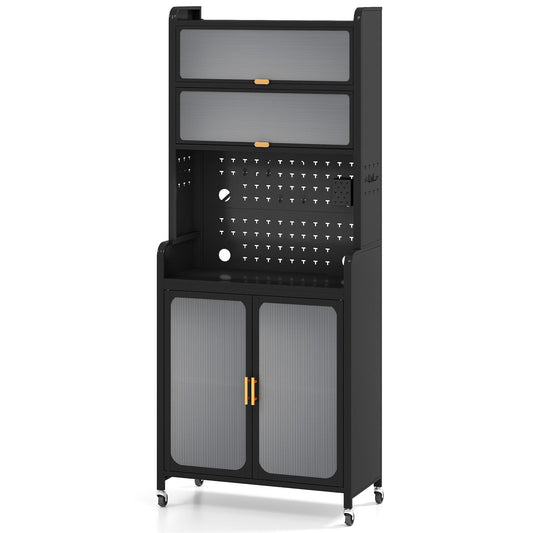 Kitchen Pantry Storage Cabinet with Large Countertop-Black