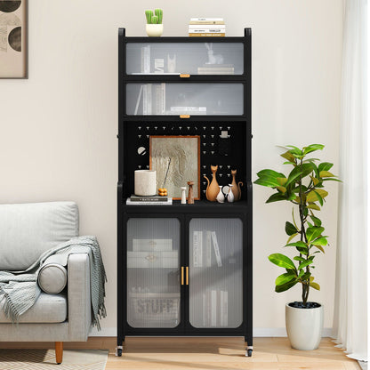 Kitchen Pantry Storage Cabinet with Large Countertop-Black