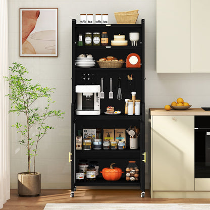 Kitchen Pantry Storage Cabinet with Large Countertop-Black