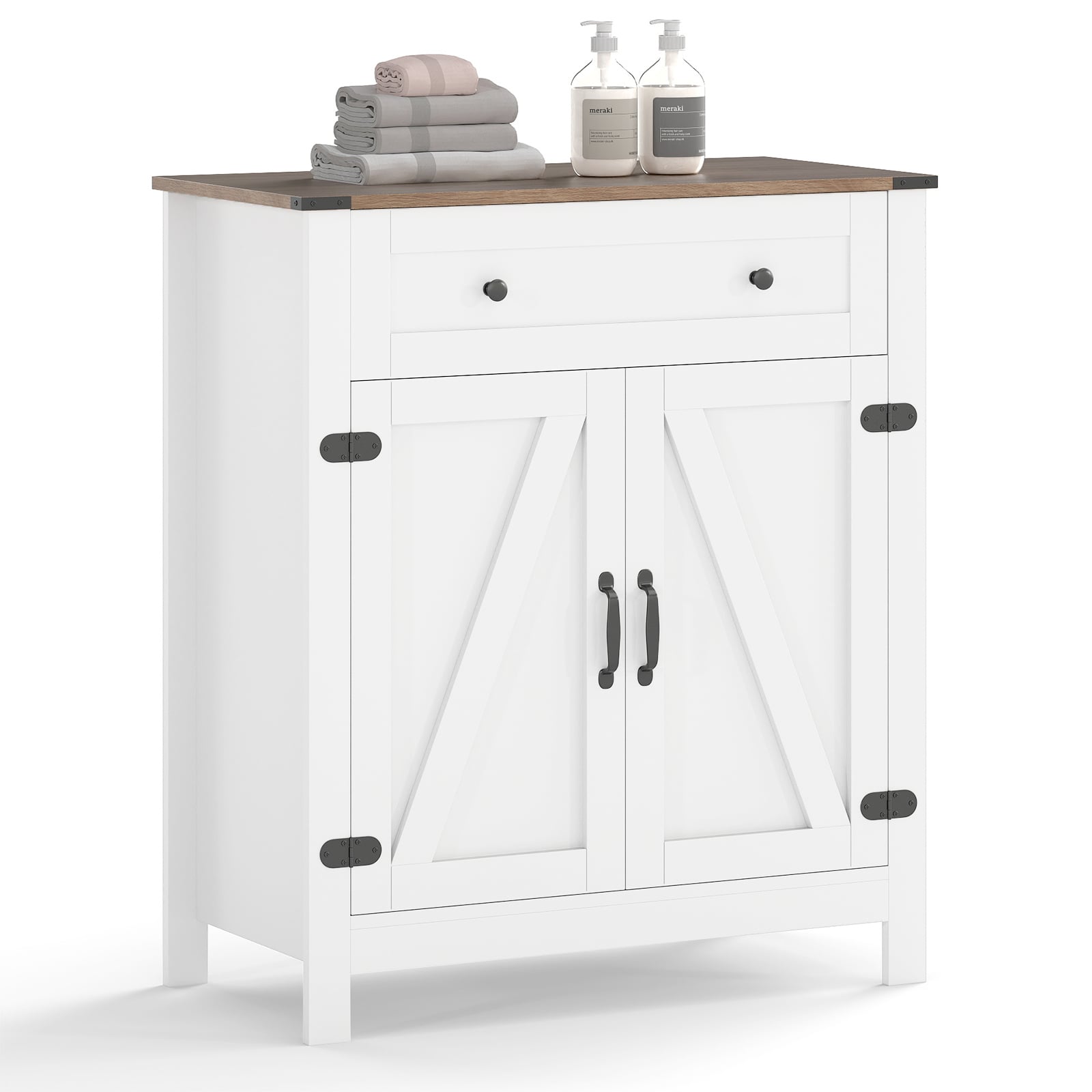 Kitchen Pantry Storage Cabinet with Drawer and Adjustable Shelf-White
