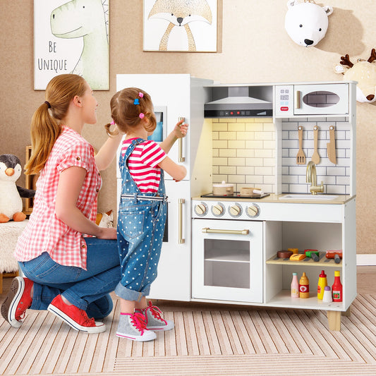 Kitchen Playset for Kids with Realistic Lights and Sounds-White