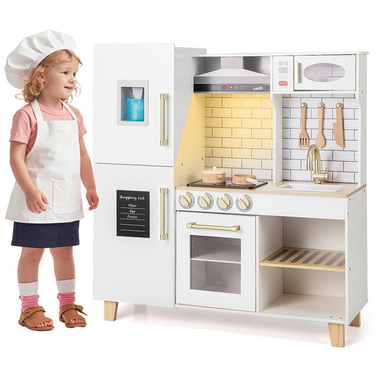 Kitchen Playset for Kids with Realistic Lights and Sounds-White