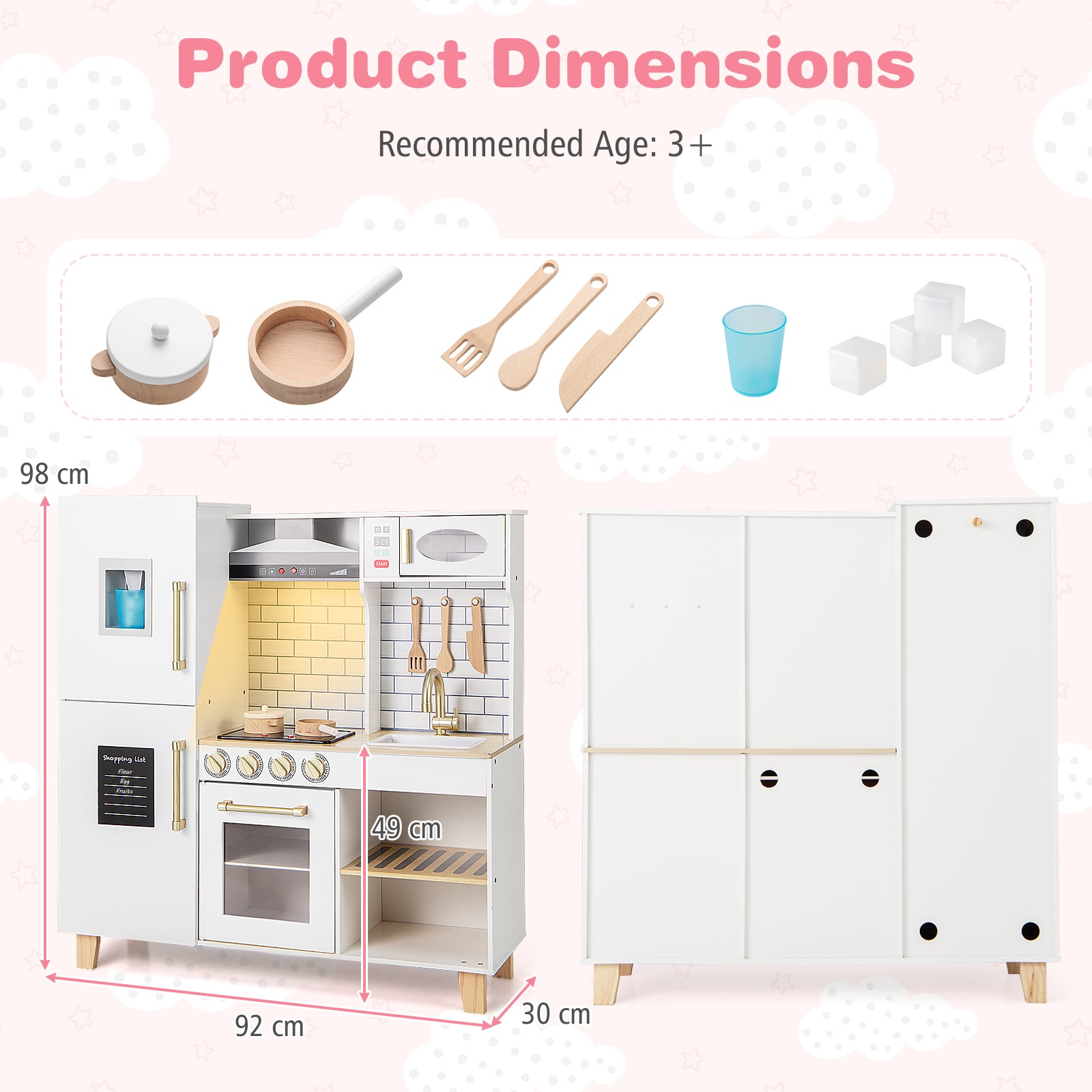 Kitchen Playset for Kids with Realistic Lights and Sounds-White