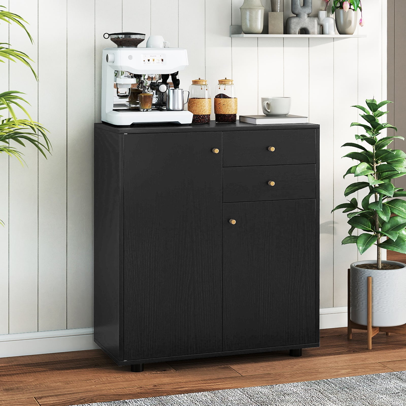 Kitchen Sideboard Buffet Cabinet with 3 Adjustable Shelves-Dark Grey