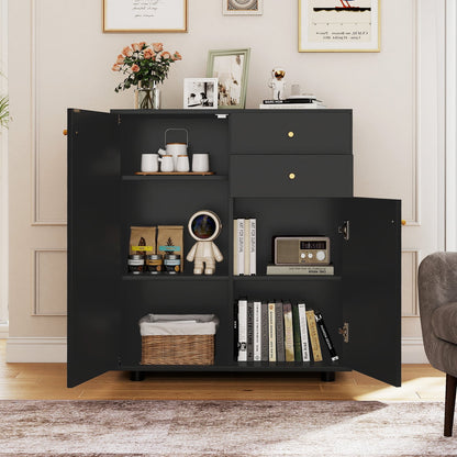 Kitchen Sideboard Buffet Cabinet with 3 Adjustable Shelves-Dark Grey