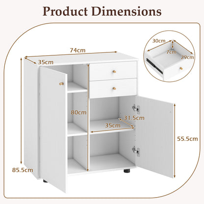Kitchen Sideboard Buffet Cabinet with 3 Adjustable Shelves-White