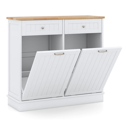 2-Door Kitchen Tilt Out Trash Bin Cabinet with 2 Pull-out Drawers-White
