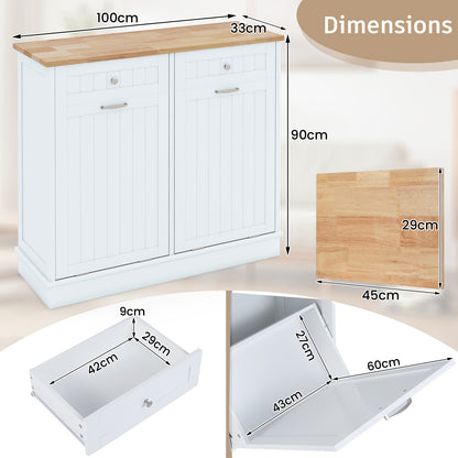 2-Door Kitchen Tilt Out Trash Bin Cabinet with 2 Pull-out Drawers-White