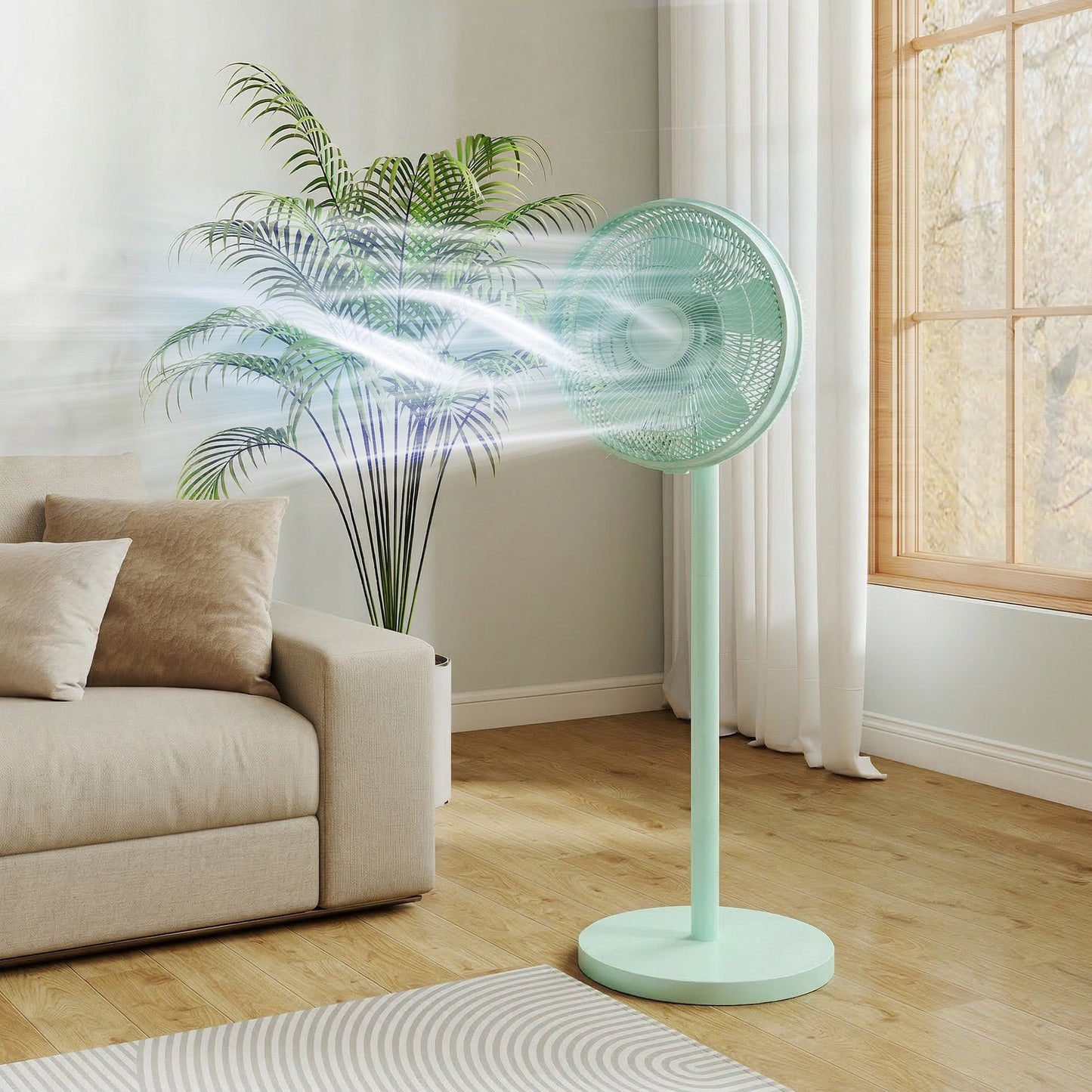 HOMCOM 40 cm Standing Fan, Cooling Floor Fan with 80Â° Oscillating, Adjustable Tilt and Height, 4 Speed, Remote Control, Green