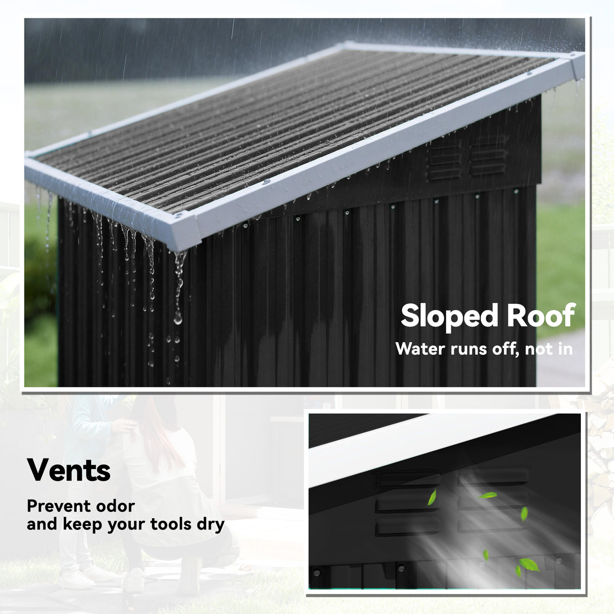 Outsunny 3.5 x 3 ft Outdoor Storage Shed with Sloping Roof, Lockable Door, 2 Vents and Gloves for Garden, Dark Grey
