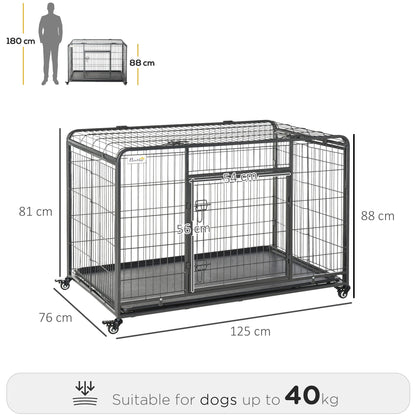 PawHut Metal Dog Cage Kennel Locking Door & Wheels Removable Tray Openable Top For Extra Large Pets 125 x 76 x 81 cm