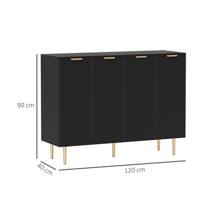 HOMCOM Sideboard Buffet Cabinet, Modern Kitchen Storage Cabinet with 4 Doors and Adjustable Shelves Black