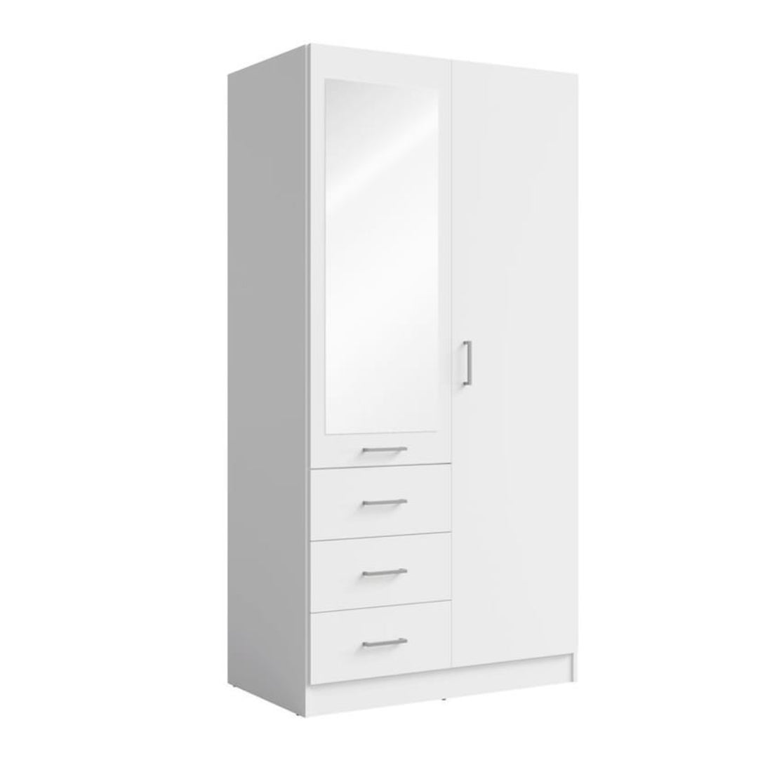 White wardrobe with multiple drawers on a white background