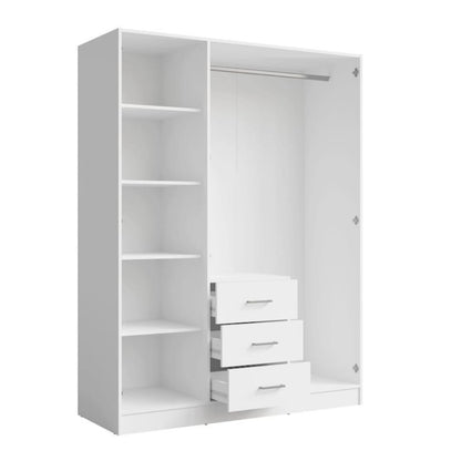 White wardrobe with open doors on a white background