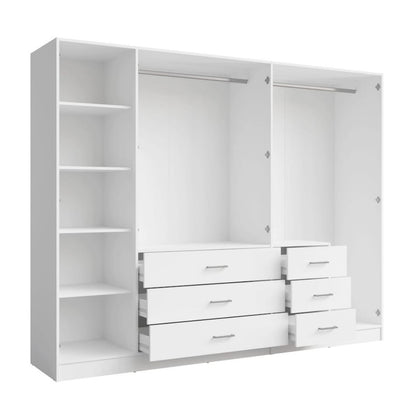 White wardrobe with open doors on a white background