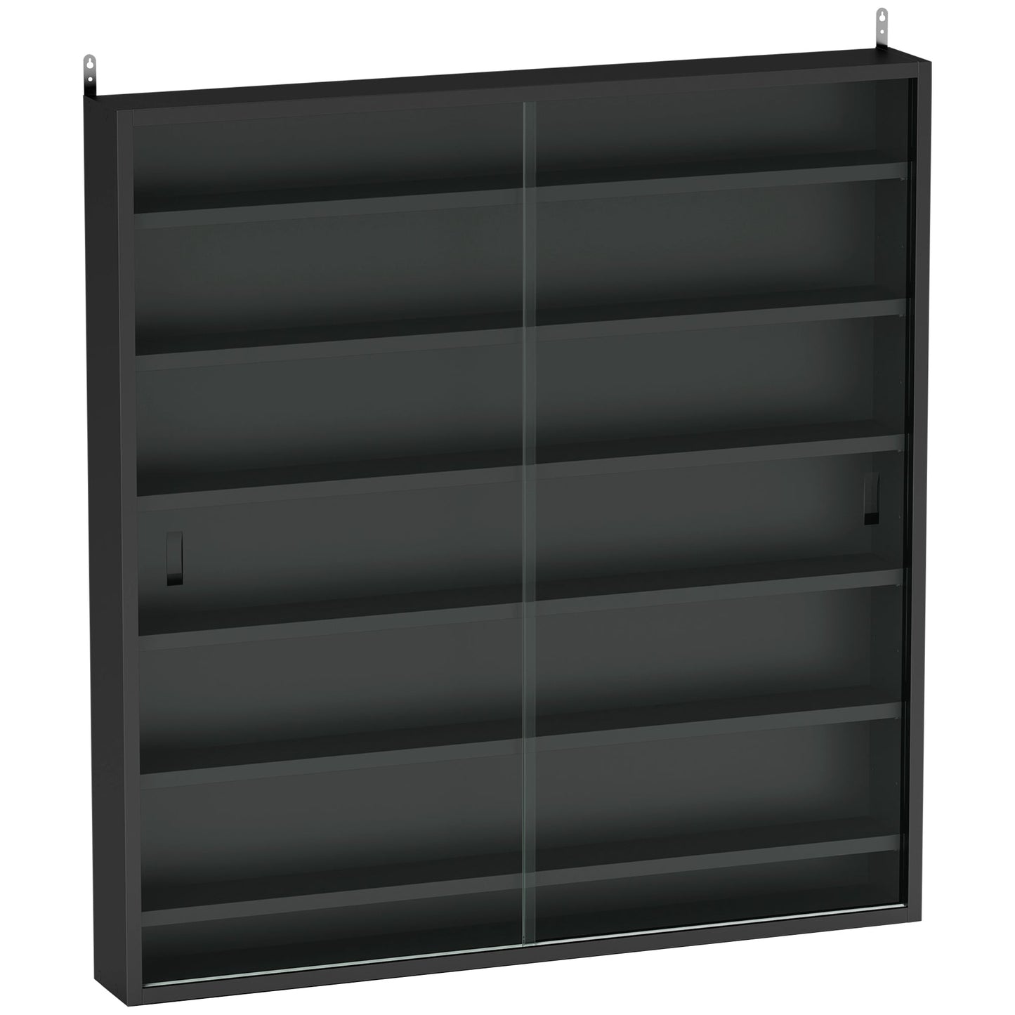 HOMCOM Six Shelf Display Cabinet, with Glass Doors - Black