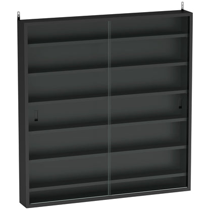 HOMCOM Six Shelf Display Cabinet, with Glass Doors - Black