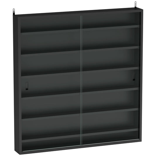 HOMCOM Six Shelf Display Cabinet, with Glass Doors - Black