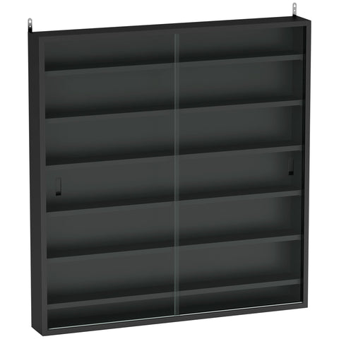 HOMCOM Six Shelf Display Cabinet, with Glass Doors - Black