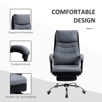 Vinsetto Office Chair, Executive Desk Chair 135¡ Reclining Computer Chair with Adjustable Height, Retractable Footrest and Swivel Wheels, Grey