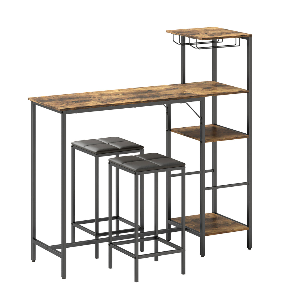 HOMCOM 3 Piece Breakfast Bar Table and Stools Set, Rustic Brown