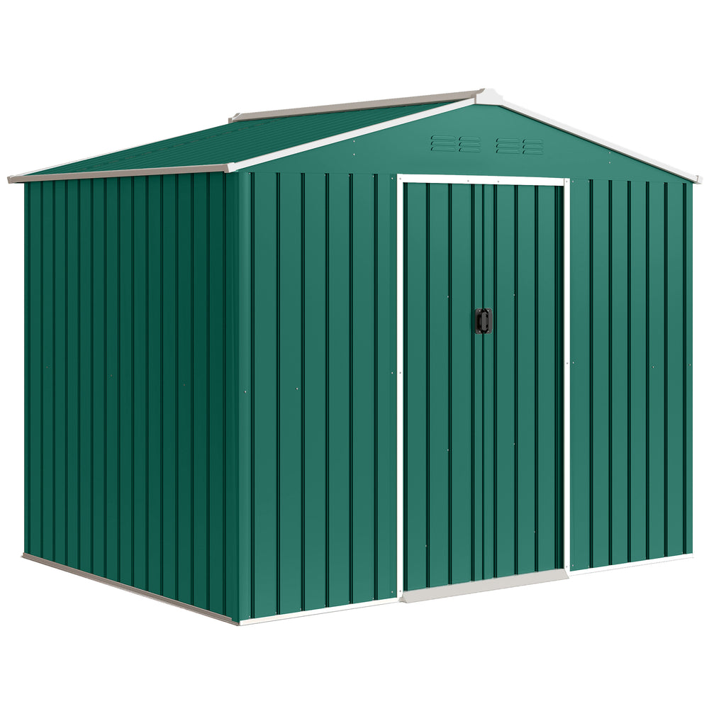 Outsunny 8 x 6ft Galvanised Steel Shed, with Double Door - Green