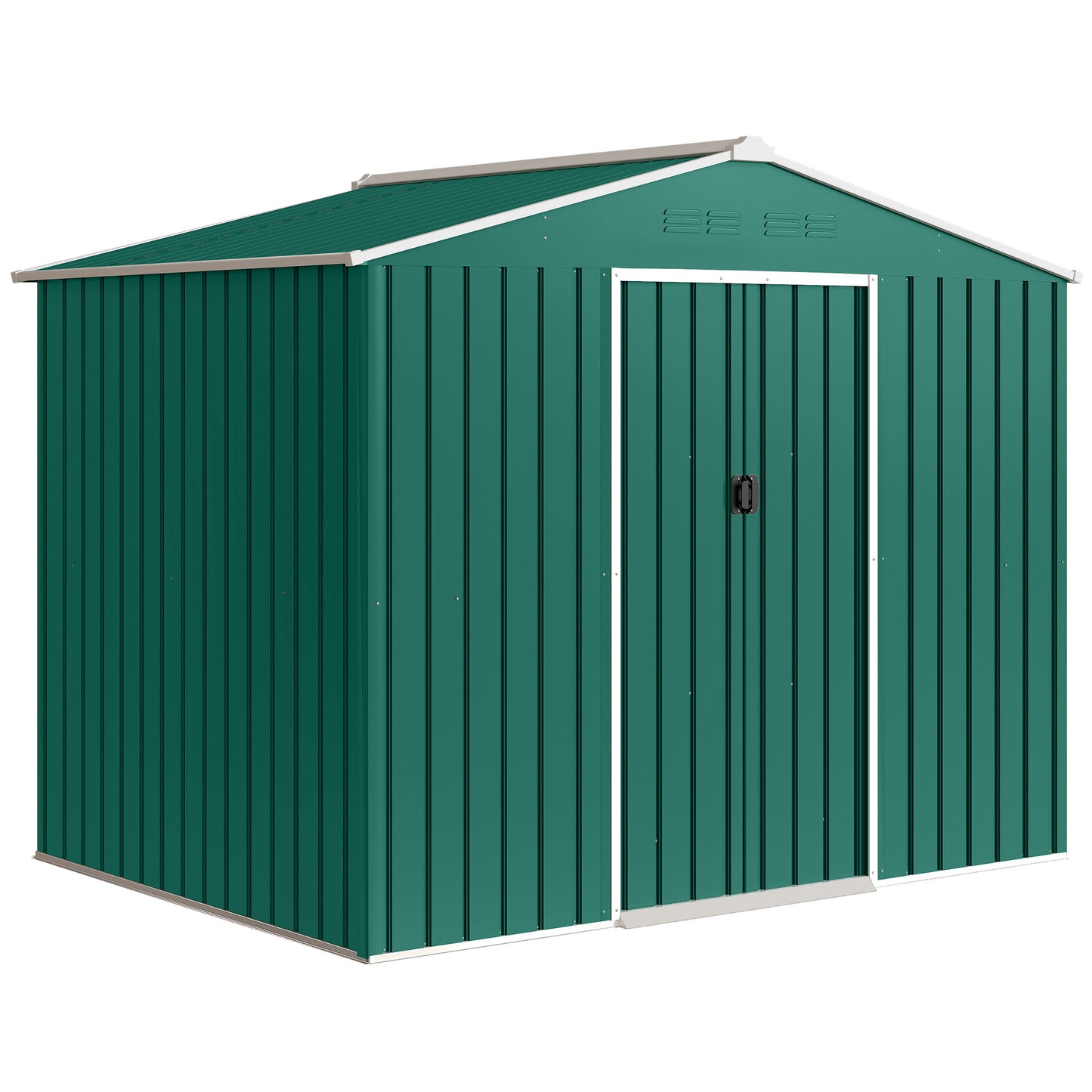 Outsunny 8 x 6ft Galvanised Steel Shed, with Double Door - Green