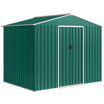 Outsunny 8 x 6ft Galvanised Steel Shed, with Double Door - Green