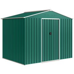Outsunny 8 x 6ft Galvanised Steel Shed, with Double Door - Green