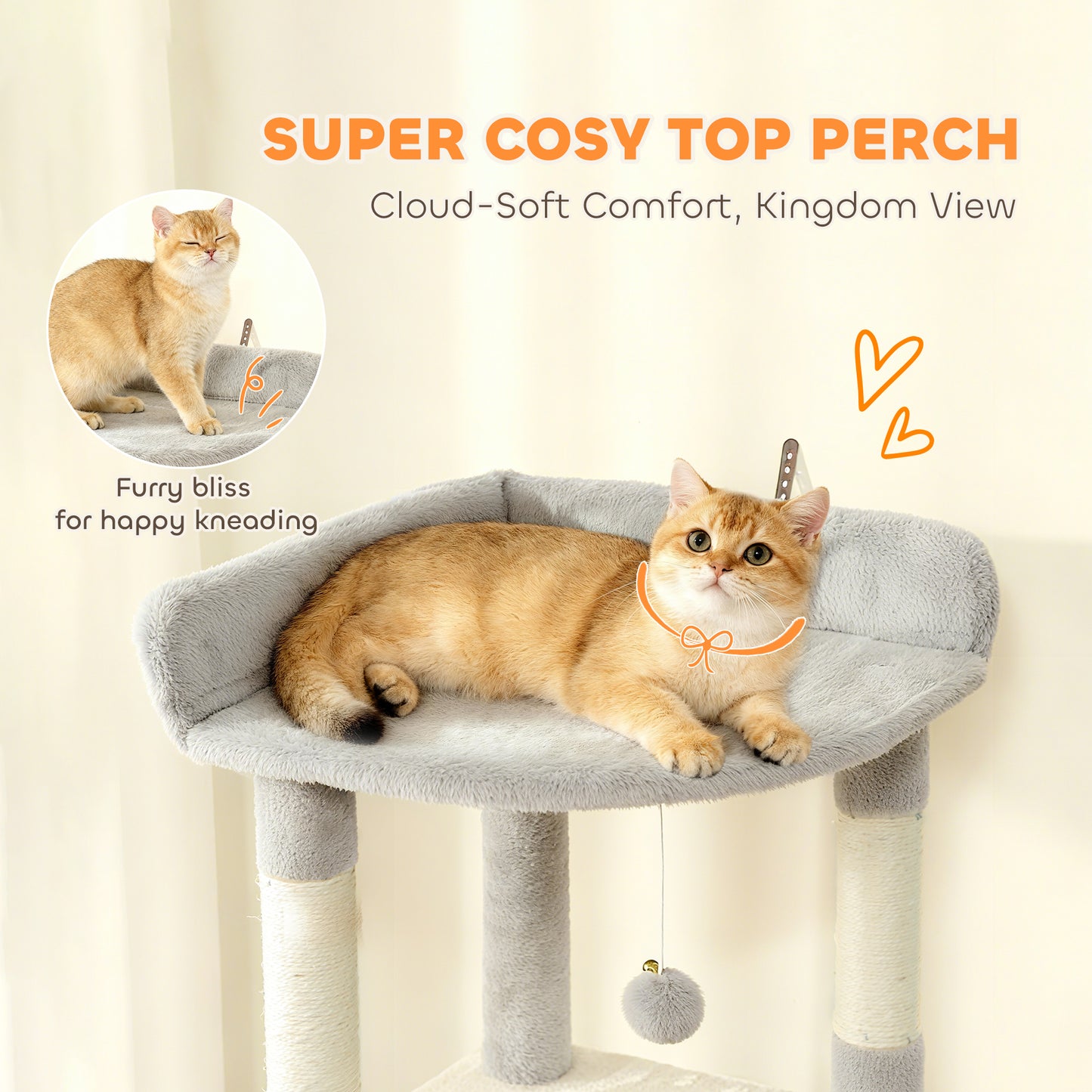 PawHut 170 cm Large Cat Tree, Cat Tower with 7 Scratching Posts, 2 Condos, Hammock, Light Grey