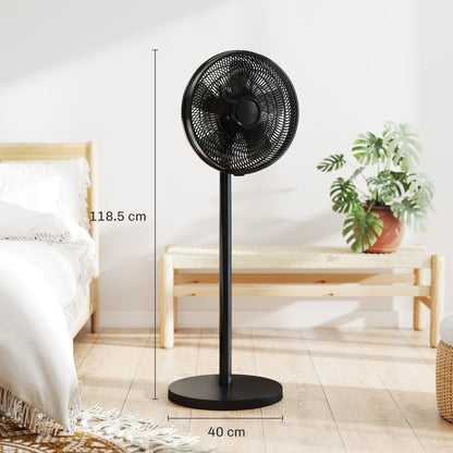 HOMCOM 40 cm Standing Fan, Cooling Floor Fan with 80 degrees Oscillating, Adjustable Tilt and Height, 4 Speed, Remote Control, Black
