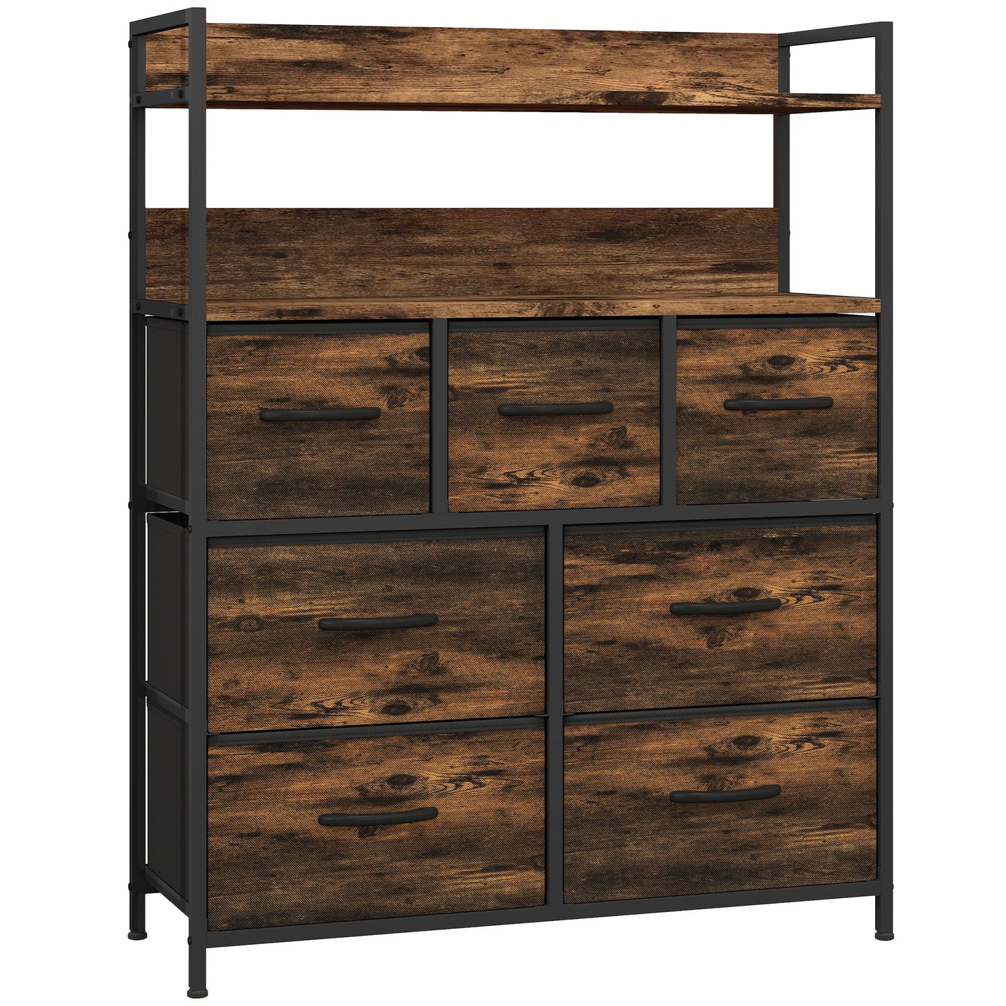 HOMCOM Rustic Chest of Seven Fabric Drawers - Rustic Brown