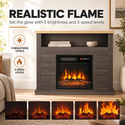HOMCOM Electric Fireplace Suite, 1800W Electric Fire and Surround with LED Flame, Remote, Thermostat Overheat Protection