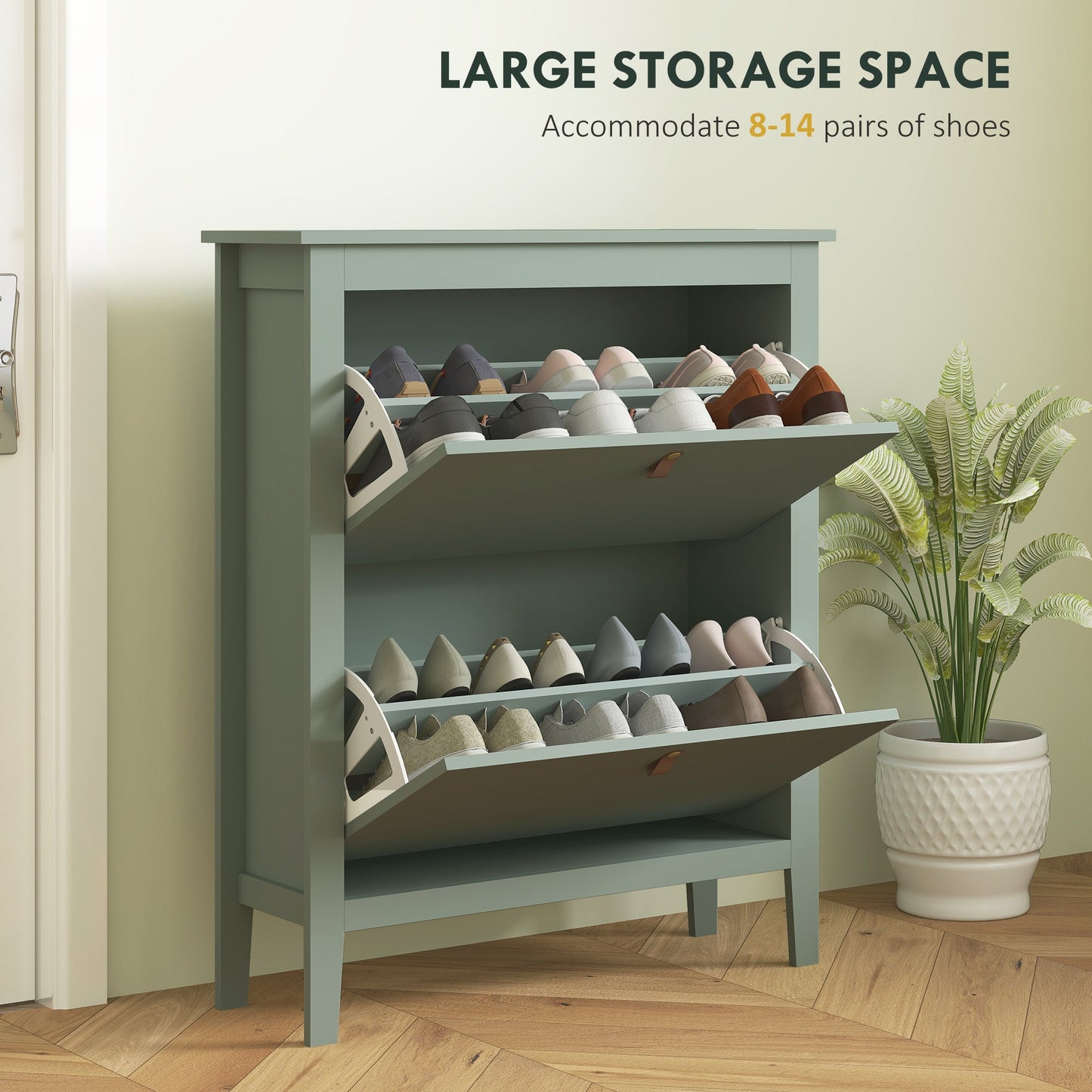 HOMCOM Modern Two-Drawer Shoe Cabinet - Green