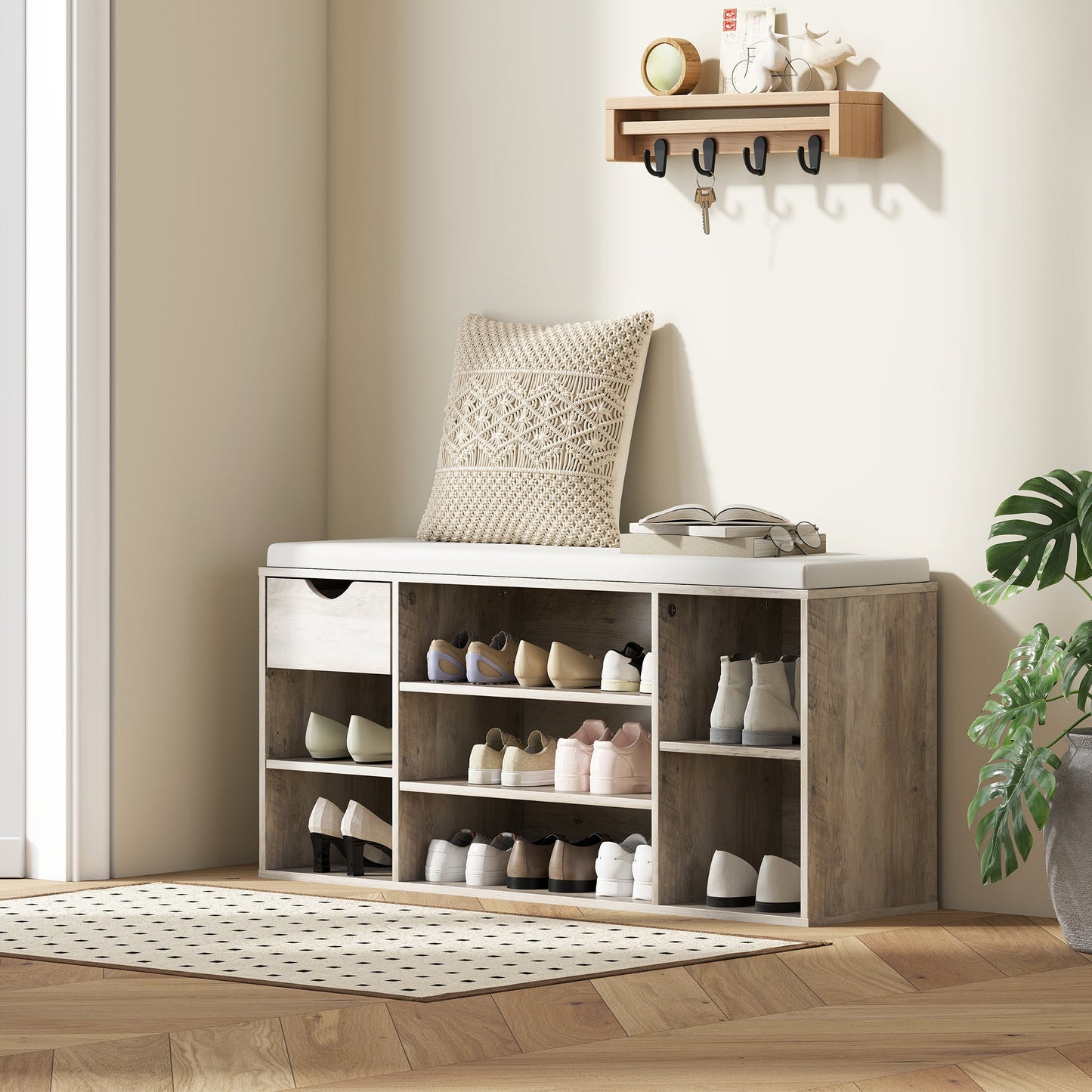 HOMCOM Shoe Storage Bench with Cushion - Grey