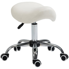 HOMCOM Cosmetic Stool 360 Rotate Height Adjustable Salon Massage Spa Chair Hydraulic Rolling Faux Leather Saddle Stool, Cream